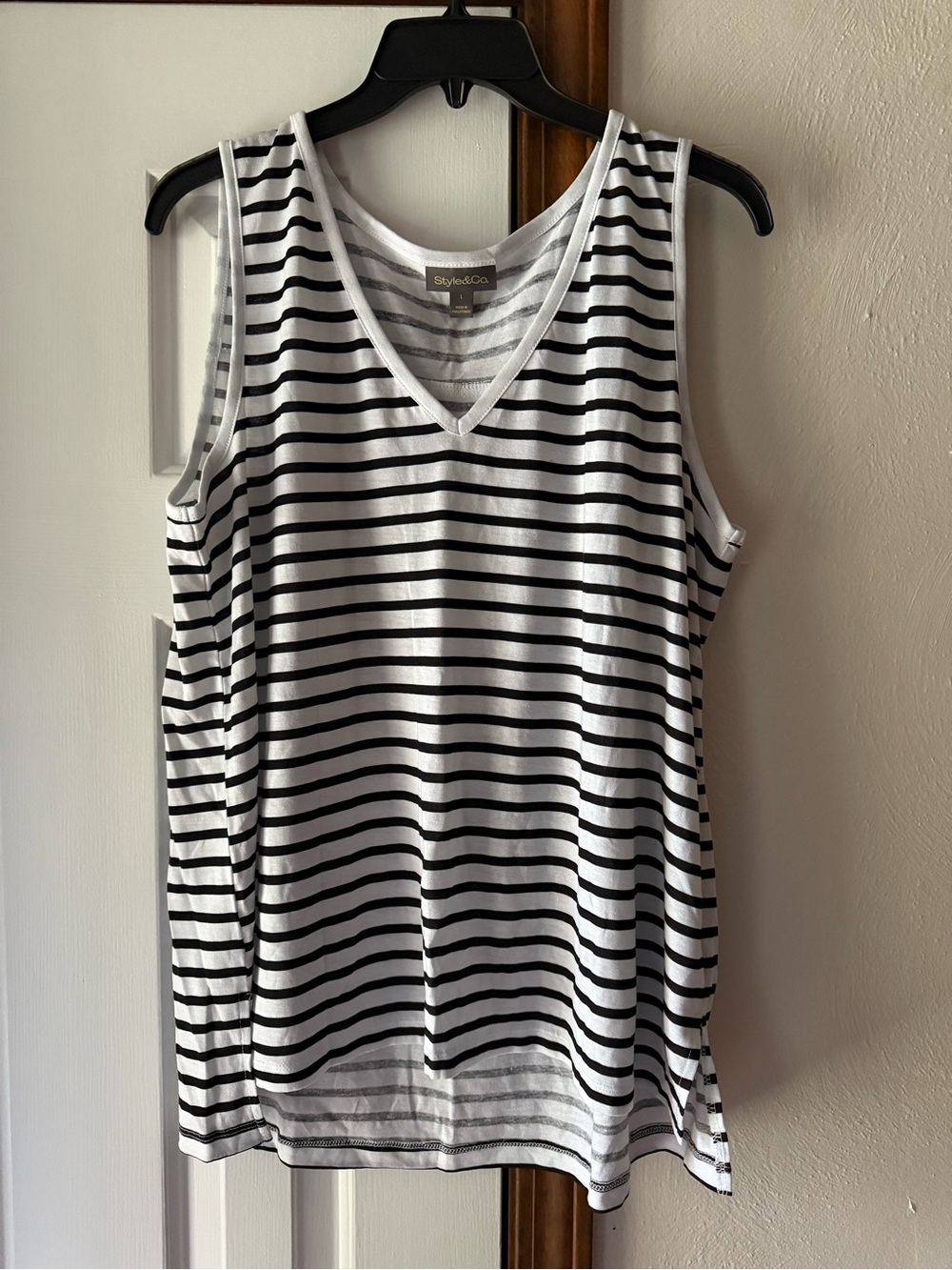 Style & Co. Black and White Striped V-Neck Tank Top